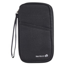 TRAVELUS Passport Holder Wallet RFID Blocking  Document Organizer Clutch Bag -BLACK