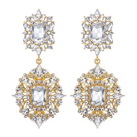 EVER FAITH Art Deco Vintage Style Party Gatsby Dangle Chandelier Clip On Earrings for Women Clear Silver Tone, Crystal