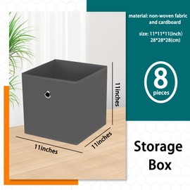 HEAYEEG Black Fabric Storage Bins,Fabric Baskets For Organizing Shelves,11 Inch Foldable Cube Storage Bins With Handles For Home, Toys, Clothes, Bathroom, Closet Organizer,Set of 8,(Gray)