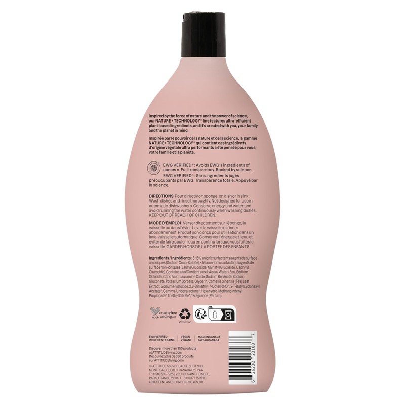 ATTITUDE Dish Soap, EWG Verified, Plant-Based & Vegan Dishwashing Liquid,