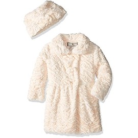 Widgeon Little Girls' 3 Bow Faux Fur Coat with Hat, Textured Wave Dew, 4T, Textured Wave Dew, Size 4T
