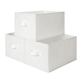 StorageWorks Storage Bins for Organizing, Decorative Storage Baskets for Shelves, Fabric Closet Bins with Handles, White, 3-Pack