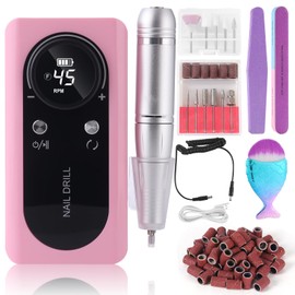 Electric Nail Drill Machine 45000RPM Rechargeable Portable DIY Nail File Electric Nail Drill Kit with Smart LCD Screen for Gel Nail Manicure and Pedicure Reflective Body etc(PINK)