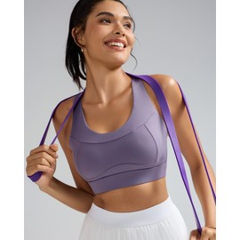 RUNNING GIRL Sports Bra for Women High Support,Criss-Cross Back Strappy Sports Bra Moulded Cup High Impact Workout Top(WX3066_Purple_L)