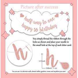 Half Way to One Banner, Happy 6 Months Banner, girls baby shower decoration, 1/2 Birthday decoration, Half Birthday Baby Shower for First Birthday Supplies Rose Gold Glitter