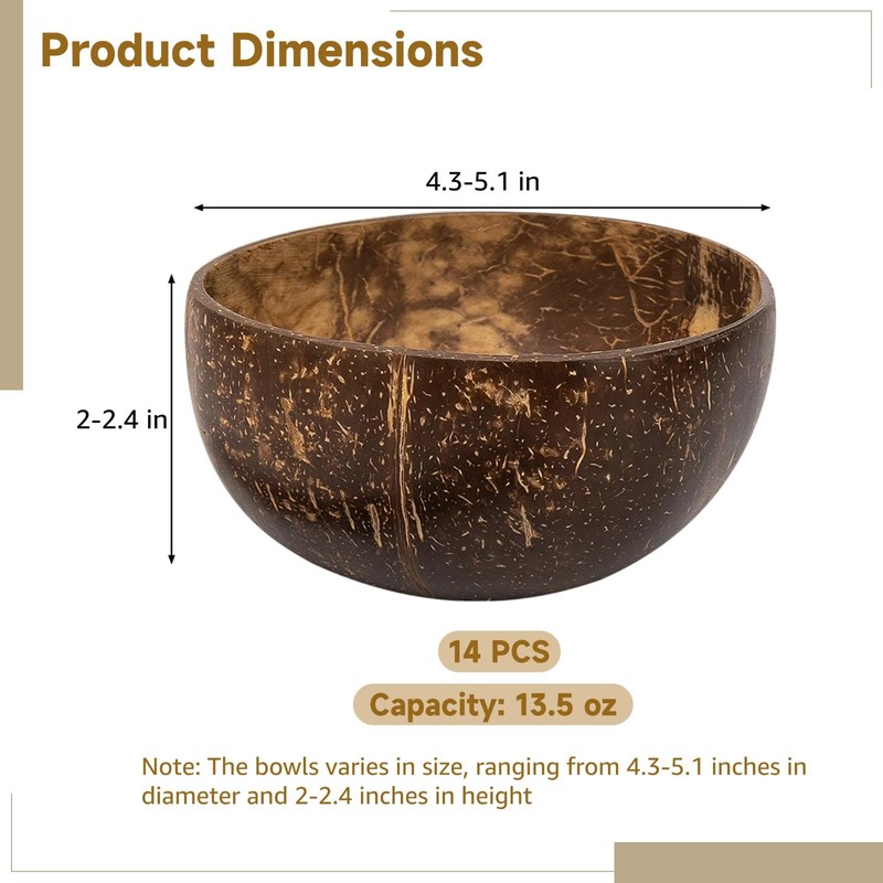 OMISTAR 14 PCS Coconut Shell Bowls, Small Polished Wooden Bowl,