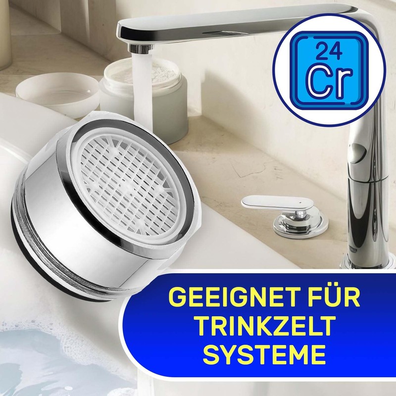 Aerator for taps with connection M24, made of chrome-plated brass,