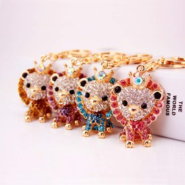 Grtdrm Cute Lion Shape Crystal Rhinestone Sparkling Keychain Bag Pendant Handbag Charm for Women Girls(Coffee)