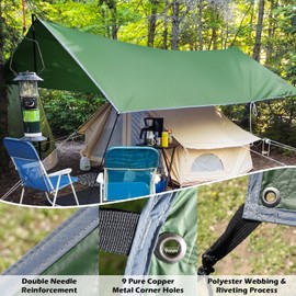 AYAMAYA Camping Tarp with Poles Heavy Duty, 10 x 15 FT Extra Large Waterproof Tarp Tent Awning, Hammock Rain Fly Sun Shelter for Camping, Beach, Picnic, Outdoor Activities