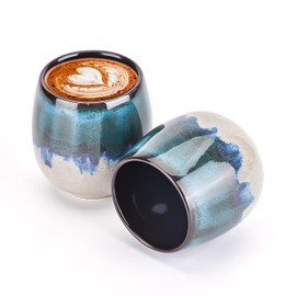 2.7 oz (80 ml) Ceramic Espresso Cups Set of 2 Mini Espresso Mugs Sake Cups Demitasse Cups (2x2.7Fl Oz, Blue)
