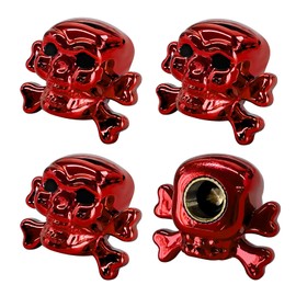 ZNDAW 4 PCS Skull Style Tire Valve Stem Caps, Dustproof Wheel Valve Covers with Rubber O-Ring, Universal Antirust Copper Core Tyre Caps for Cars SUVs Bicycles Motorcycles (Red)