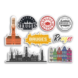 A5 Sticker Sheet Bruges Vinyl Stickers - City Map Brugge Landmarks Culture Stamp Belgium Holiday Travel #78509