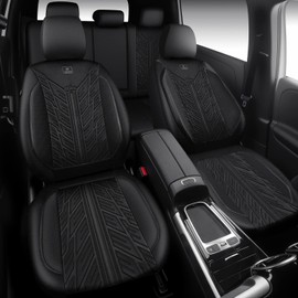 CAR PASS Leather Oxford Car Seat Covers Full Set,Heavy Duty Car Seat Covers Waterproof,Universal Fit for Trucks SUV Sedan Most Cars,Non-Slip,Armrest Airbag Compatible,All Black 3D Tyre Embossed