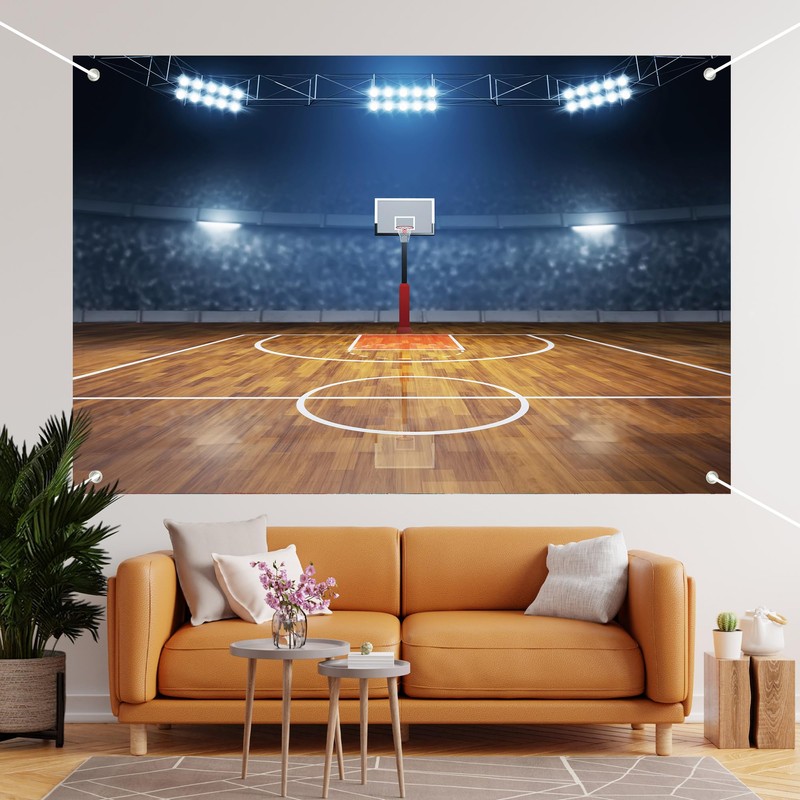 Basketball Court Spotlight Scene Backdrop Banner - Photography Background for
