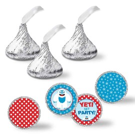 Abominable Snowman Adorable Yeti Winter Birthday Party Kiss Sticker Labels 300 Party Circle Sticker sized 0.75” for Chocolate Drop Kisses by AmandaCreation, Great for Party Favors, Envelope Seals &