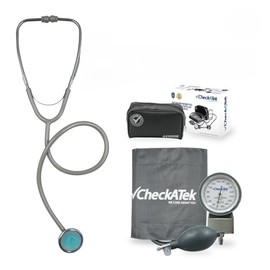 Checkatek Kit Baumanómetro Aneroide y Estetoscopio para Adulto, Medidor de Presión Manual con Brazal de Nylon, Estetoscopio Tradicional, Estuche de Transporte, Equipo de Diagnóstico Básico
