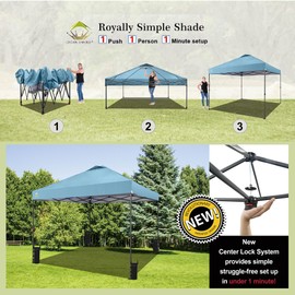 CROWN SHADES 10x10 Pop Up Canopy - Beach Tent with One Push Setup - Outdoor Canopy Tent with STO-N-Go Cover Bag for Events, Parties, Silver Coated Top, 3 Height & 4 Sand Bags,Cyan Blue