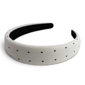 SXQLYH Headband Padded Wide, Polka Dot Fabric Headband, Women's Headband Padded Fabric, Soft Beautiful Dots Headbands, Padded Comfortable Headbands for Women Girls (White)