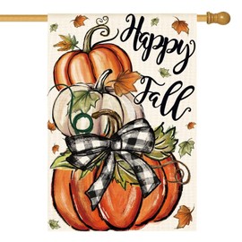 AVOIN colorlife Happy Fall House Flag 28x40 Inch Double Sided Outside, Pumpkin Autumn Rustic Yard Outdoor Flag