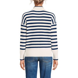 Lands' End Women's Petite Drifter Cotton Quarter Zip Pullover Sweater Medium Ivory/Navy Stripe