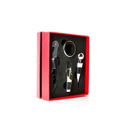 Bar Gadget Paper Cutter Wine Pourer Stainless Steel Vacuum Stopper Wine Bottle Opener (Stainless Steel & Plastic Red)