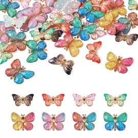 KISSITTY 48pcs Butterfly Charms for Hair Clips Shoe Decor Flat Back Resin Cabochons Embellishments for Photo Frames Crafts Scrapbooking Key Chains Gift Box Bottles Jewelry Making