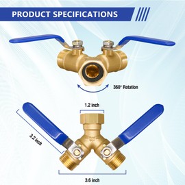 Napredak heavy duty garden hose splitter 2 way with shut off valves, GHT 3/4 brass full flow hose bib y splitter, diverter connector for outdoor water spigot