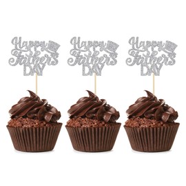 24 piezas de decoración para magdalenas del día del padre con sombrero, purpurina para el mejor papá, decoración para fiestas temáticas del día del padre, color plateado