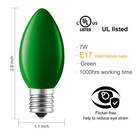 Brightown 25 Pack C9 Christmas Light Bulbs, Green C9 Bulbs Replacement for Christmas String Lights, E17 Intermediate Base, 7 Watt