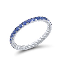Santuzza 925 Sterling Silver Blue Nano Cubic Zirconia Stackable Ring Engagement Wedding Eternity Stacking Ring for Women (5)