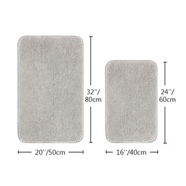 VANZAVANZU Bathroom Rug Set - 2 Piece Non Slip Extra Soft Absorbent Bath Mats - Microfiber Shaggy Thick - Machine Washable (16"x24" Plus 20"x32", Light Gray)