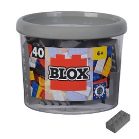 Simba 104114539 Blox, 40 Grey Building Blocks for Children from 3 Years, 8 Bricks, in Tin, High Quality, Fully Compatible with Many Other Manufacturers, Grey