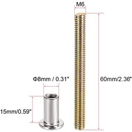 TA-VIGOR 4 Sets Furniture Connecting Screws Bolts, M6 x 60mm Binding Screws Posts Belt Buckle Binding Bolts, Hex Socket Fasteners for Kitchen Cabinet Cupboard Furniture Connectors