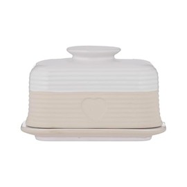 Mason Cash Rustic Charm Butter Dish Stoneware Dish with Debossed Heart Motif Elegant Matt & Gloss Finish Fits Up to 500g of Butter Durable & Dishwasher Safe