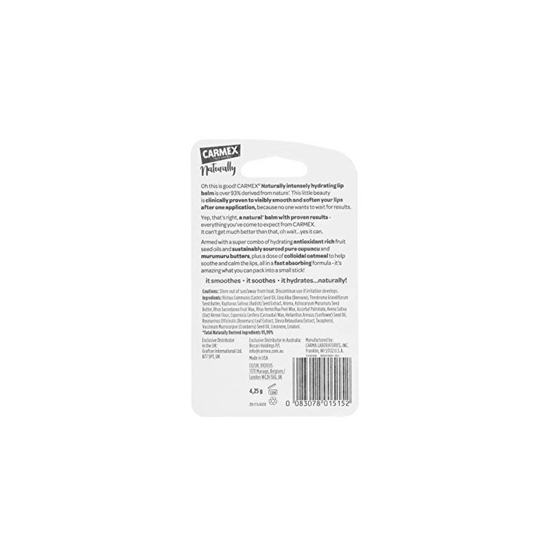 CARMEX Naturally Pear Lip Balm Stick, (4.25g) Colloidal Oatmeal, Pure