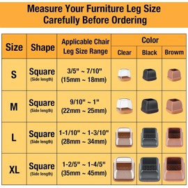 24 Pcs Extra Large Square Chair Leg Floor Protectors, Silicone Chair Leg Protectors for Hardwood Floors, High Elastic Chair Leg Caps, Protect Wooden Floors from Scratching (Fit: 1-2/5" - 1-4/5")