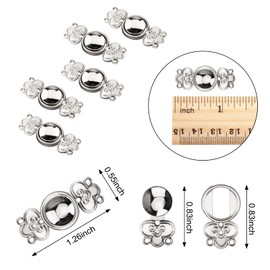 WANDIC Cardigan Clips, 5 Pairs Vintage Chinese Good Luck Pattern Cape Fasteners Sew On Hooks and Eyes Cardigan Clip Cloak Clasp Fasteners for Sweater Shawl, White Nickel