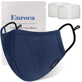 Euroca Face Masks Reusable with Filters Made from Cotton Fabric Washable with Nose Clips Adjustable Ear Loop for Men Women Teens -2 Filters Included