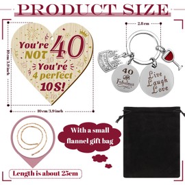 Yaomiao 40th Birthday Gifts Birthday Plaque and Birthday Keyrings Set 40th Birthday Wood Heart Sign Happy 40th Birthday Keychain Stainless Steel for Women Men Bedroom Dining Room Car Interior Decor
