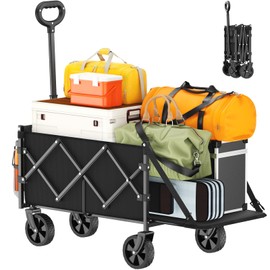 Geamen Foldable Wagon with Extended Tailgate: Collapsible Large Capacity Folding Wagon - Heavy Duty Utility Carts for Shopping,Garden,Sports,Groceries,Apartment,Camping,Outdoor - Black