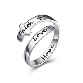 POPLYKE Faith Hope Love Cross Rings Sterling Silver Faith Adjustable Wrap Rings for Women Inspirational Jewelry Gifts