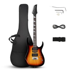 Full-Size Electric Guitar, Solid Body HSH Pickups 170 Guitar Beginner Kit with Gig Bag, Shoulder Strap, Tremolo Arm, Cable, Picks All Accessories (Red) - Color: Sunset