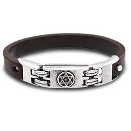 Brown Leather Jewish Star of David Bracelet for Men and Women