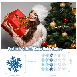 Snowflake Temporary Tattoo Stickers Winter Snow Flakes Glitter Tattoos for Kids Adults Christmas Holiday Party Costume Body Face Decorations Supplies Blue Silver (2 Sheets)