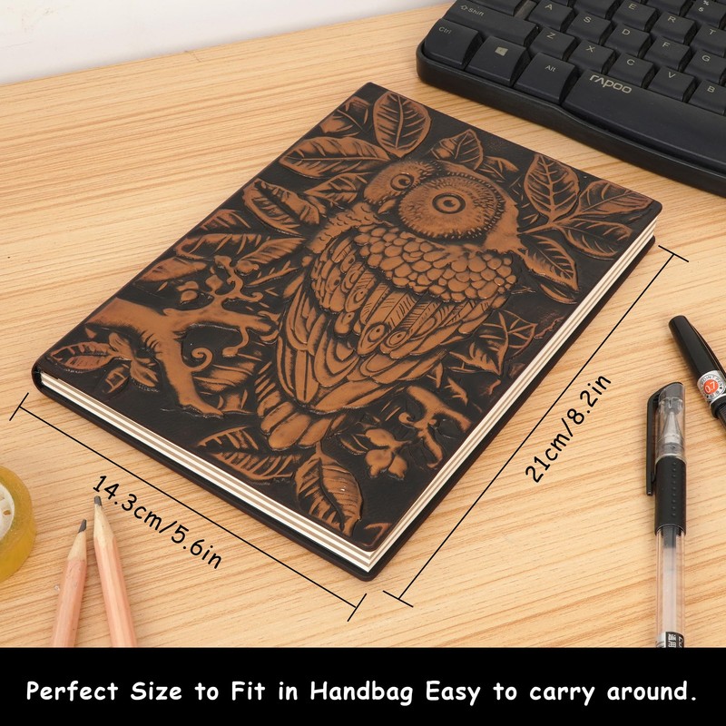 Millya Faux Leather Hardcover Notebook Owl Pattern Embossed Travel Journal