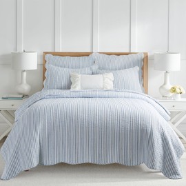 Levtex Home - Martha Stripe Quilt Set - Full/Queen Quilt and Two Standard Shams - Stripe - Blue White - Quilt (88x92in.) and Shams (20x26in.) - Reversible - Cotton