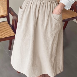 Cityelf Cotton Linen Half Apron for Women with Waist Ties Large Pockets for Cooking Painting Cosplay Stage Performance