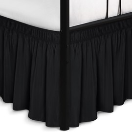 Biscaynebay Wrap Around Bed Skirts with Split Corners for King Beds 17" Drop, Black Elastic Dust Ruffles Adjustable Easy Fit Wrinkle & Fade Resistant Silky Luxurious Fabric Machine Washable