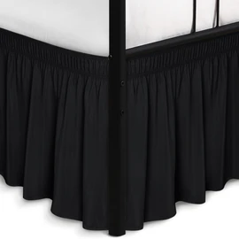 Biscaynebay Wrap Around Bed Skirts with Split Corners for King Beds 17" Drop, Black Elastic Dust Ruffles Adjustable Easy Fit Wrinkle & Fade Resistant Silky Luxurious Fabric Machine Washable