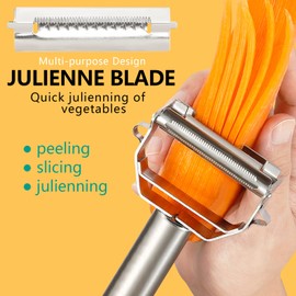 Stainless Steel Peeler Julienne Cutter Slicer for Carrot Potato Melon Vegetable and Fruit with Cleaning Brush